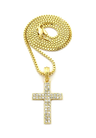 nyfashion101 Stone Stud 2 Row Cross Micro Pendant with Chain Necklace