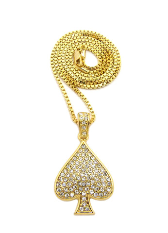 nyfashion101 Stone Stud Ace of Spades Pendant with Chain Necklace