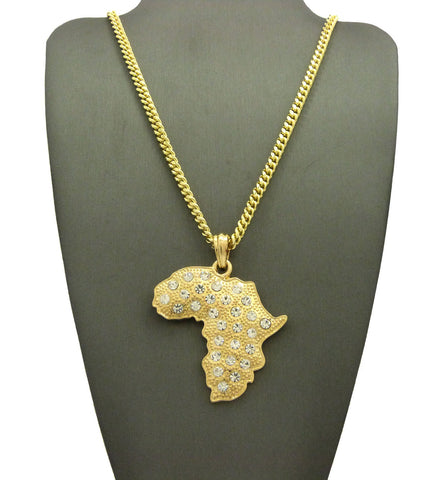 nyfashion101 Stone Stud Africa Continent Pendant with Chain Necklace