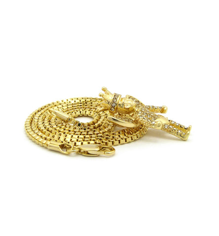 Nyfashion101 Stone Stud All Over Crowned Winged Angel Pendant W/ Chain Necklace