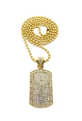 Nyfashion101 Stone Stud All Over Dog Tag Pendant W/ Chain Necklace