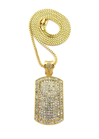 Nyfashion101 Stone Stud All Over Dog Tag Pendant W/ Chain Necklace