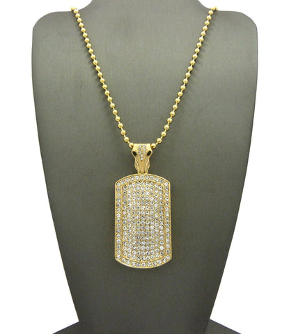 nyfashion101 Stone Stud All Over Dog Tag Pendant w/ Chain Necklace