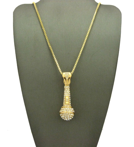 nyfashion101 Stone Stud All Over Microphone Micro Pendant w/ Chain Necklace