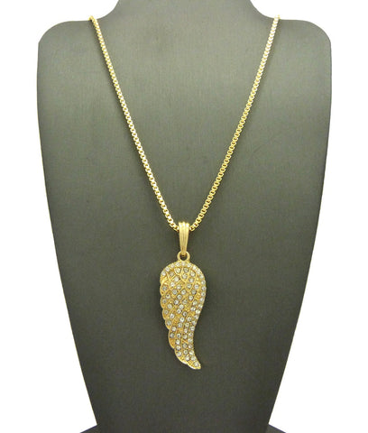 nyfashion101 Stone Stud Angel Wing Pendant with Chain Necklace