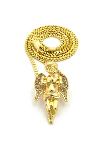 Nyfashion101 Stone Stud Baby Angel Pendant W/ Chain Necklace