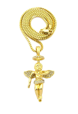 Nyfashion101 Stone Stud Baby Halo Angel Pendant W/ Chain Necklace