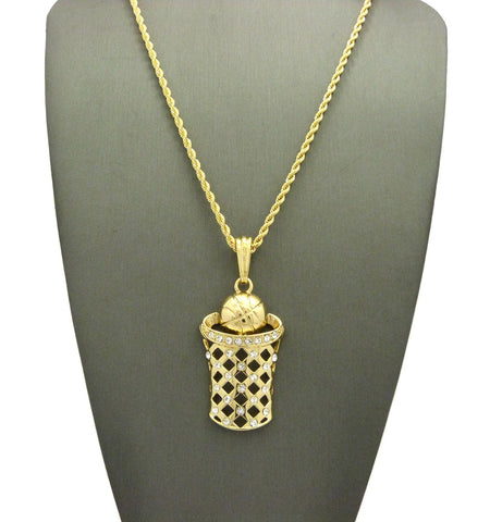Nyfashion101 Stone Stud Basketball Net Pendant Gold-Tone
