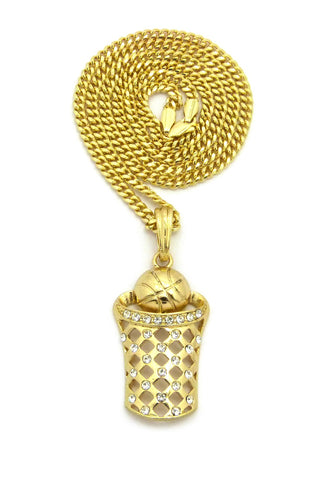 Nyfashion101 Stone Stud Basketball Net Pendant Gold-Tone