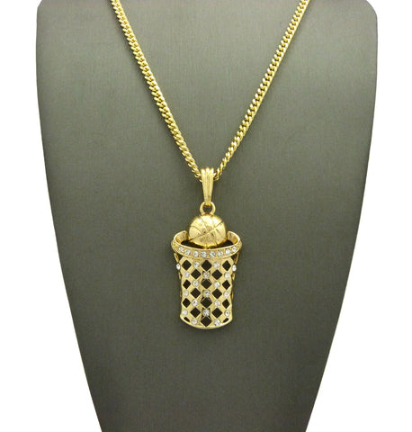 Nyfashion101 Stone Stud Basketball Net Pendant Gold-Tone