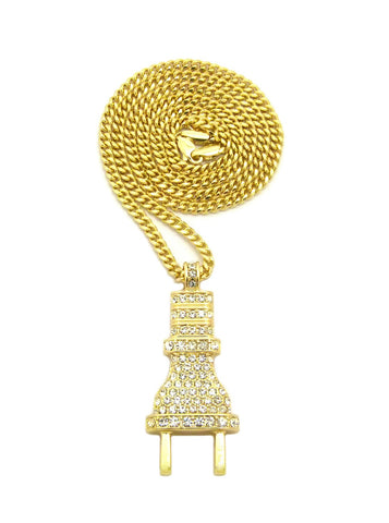 Nyfashion101 Stone Stud Body Power Plug Pendant With Chain Necklace