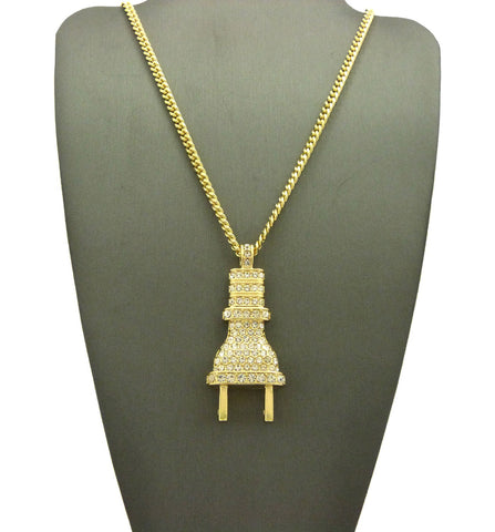 Nyfashion101 Stone Stud Body Power Plug Pendant With Chain Necklace