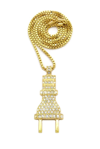 nyfashion101 Stone Stud Body Power Plug Pendant with Chain Necklace