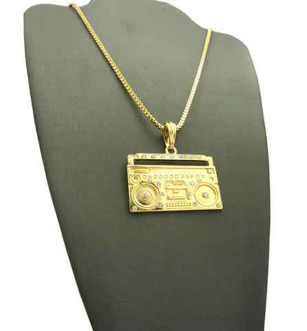 Nyfashion101 Stone Stud Boom Box Player Pendant With Chain Necklace