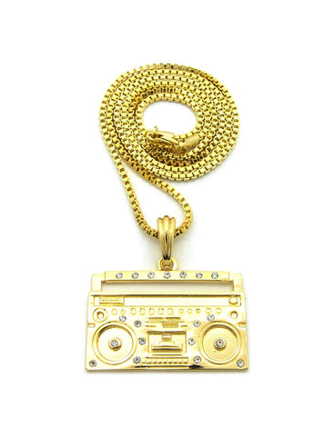Nyfashion101 Stone Stud Boom Box Player Pendant With Chain Necklace