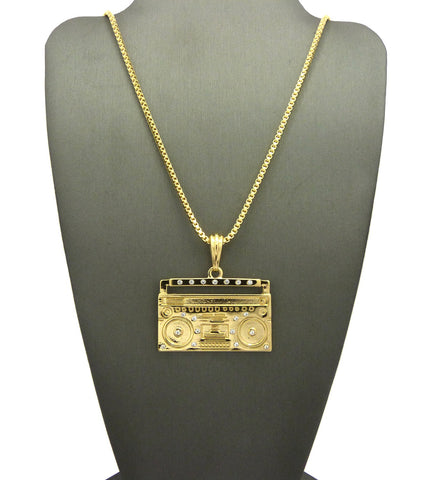 nyfashion101 Stone Stud Boom Box Player Pendant with Chain Necklace