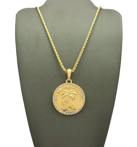 Nyfashion101 Stone Stud Bordered RGF Island Medal Pendant W/ Chain Necklace
