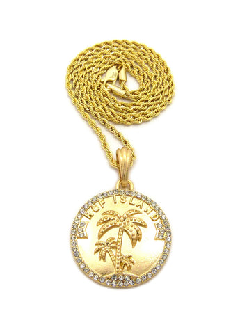 Nyfashion101 Stone Stud Bordered RGF Island Medal Pendant W/ Chain Necklace