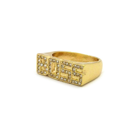 Nyfashion101 Stone Stud BOSS Gold-Tone Hip-Hop Fashion Ring