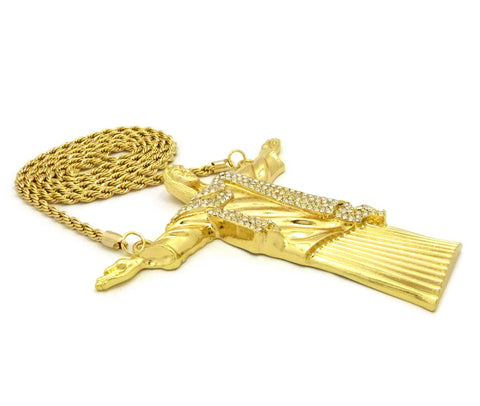 Nyfashion101 Stone Stud Christ The Redeemeer Figure W/ 5mm 36" Rope Chain Necklace In Gold-Tone