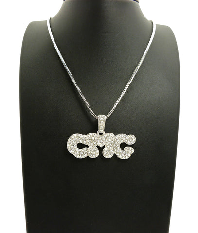 Nyfashion101 Stone Stud CMG Initials Rapper Pendant With 2mm 24" Box Chain Necklace