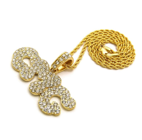 Nyfashion101 Stone Stud CMG Initials Rapper Pendant With 2mm 24" Rope Chain Necklace