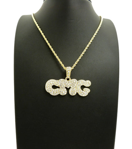 Nyfashion101 Stone Stud CMG Initials Rapper Pendant With 2mm 24" Rope Chain Necklace