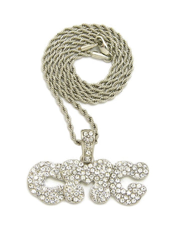 Nyfashion101 Stone Stud CMG Initials Rapper Pendant With 2mm 24" Rope Chain Necklace