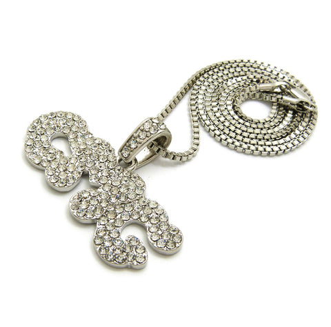 Nyfashion101 Stone Stud CMG Initials Rapper Pendant With 2mm 24" Box Chain Necklace