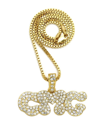 Nyfashion101 Stone Stud CMG Initials Rapper Pendant With 2mm 24" Box Chain Necklace