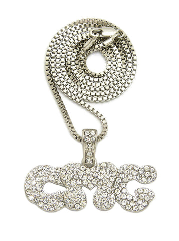 nyfashion101 Stone Stud CMG Initials Rapper Pendant with 2mm 24" Box Chain Necklace