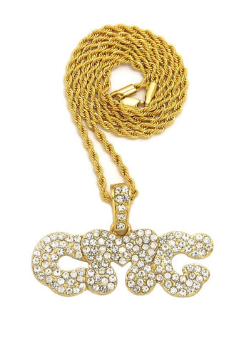 nyfashion101 Stone Stud CMG Initials Rapper Pendant with 2mm 24" Rope Chain Necklace