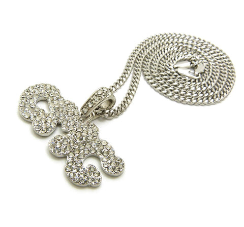 Nyfashion101 Stone Stud CMG Initials Rapper Pendant With 3mm 24" Cuban Chain Necklace