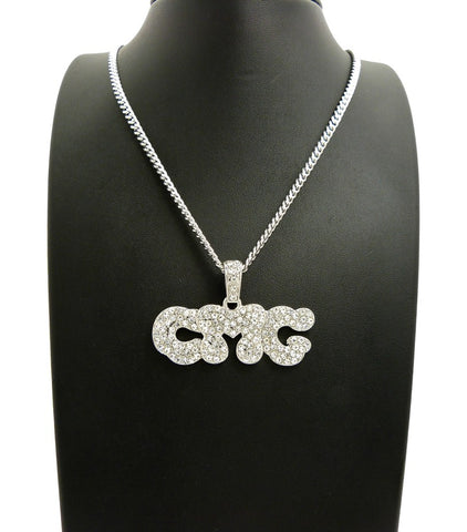 Nyfashion101 Stone Stud CMG Initials Rapper Pendant With 3mm 24" Cuban Chain Necklace