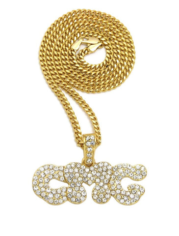Nyfashion101 Stone Stud CMG Initials Rapper Pendant With 3mm 24" Cuban Chain Necklace