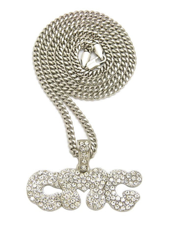 nyfashion101 Stone Stud CMG Initials Rapper Pendant with 3mm 24" Cuban Chain Necklace