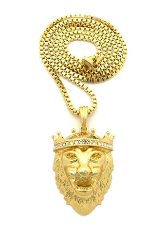 Nyfashion101 Stone Stud Crown King Lion Head Pendant W/ Chain Necklace