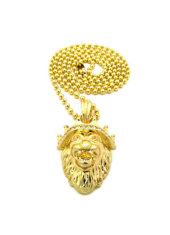Nyfashion101 Stone Stud Crown King Lion Micro Pendant W/ Chain Necklace - 2mm 24" Gold-Tone Ball Chain