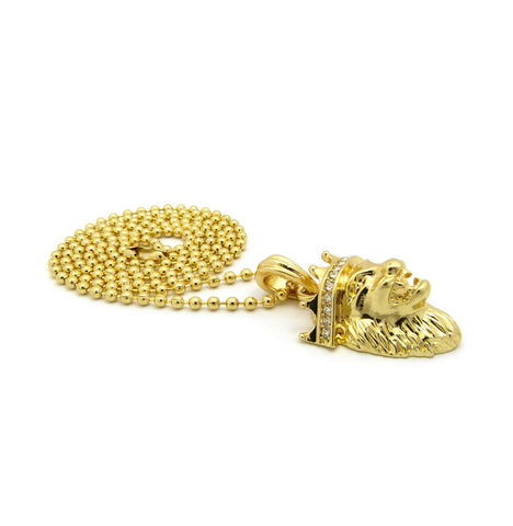 Nyfashion101 Stone Stud Crown King Lion Micro Pendant W/ Chain Necklace - 2mm 24" Gold-Tone Ball Chain