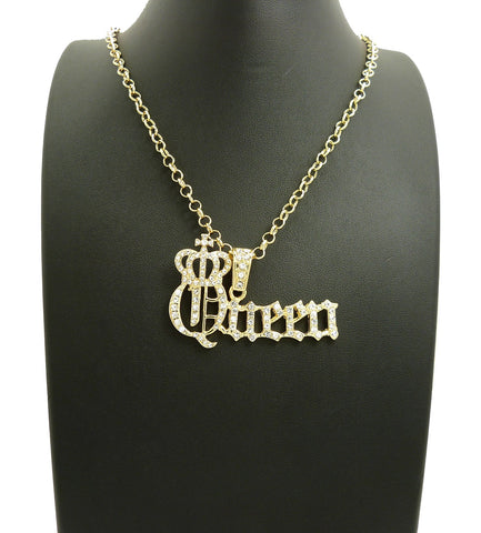 Nyfashion101 Stone Stud Crowned Queen Pendant With 4mm 18" Link Chain Necklace In Gold-Tone