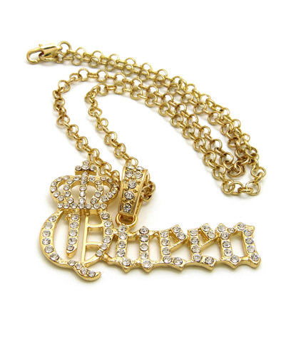 Nyfashion101 Stone Stud Crowned Queen Pendant With 4mm 18" Link Chain Necklace In Gold-Tone