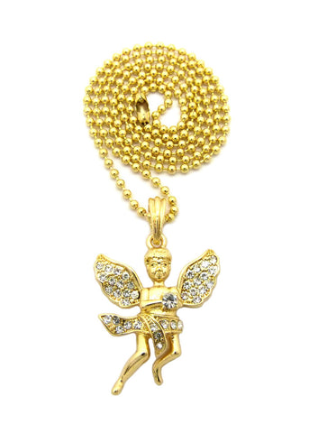 Nyfashion101 Stone Stud Dancing Flying Angel Pendant W/ Chain Necklace