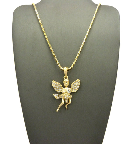 Nyfashion101 Stone Stud Dancing Flying Angel Pendant W/ Chain Necklace