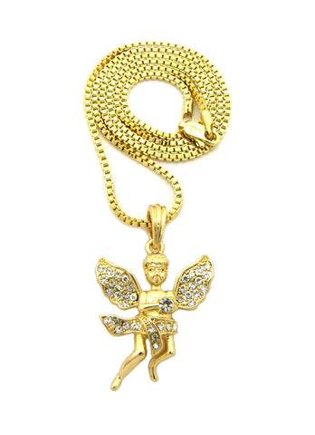 Nyfashion101 Stone Stud Dancing Flying Angel Pendant W/ Chain Necklace