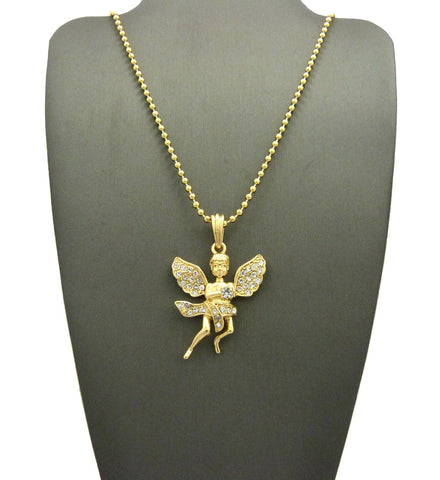 nyfashion101 Stone Stud Dancing Flying Angel Pendant w/ Chain Necklace