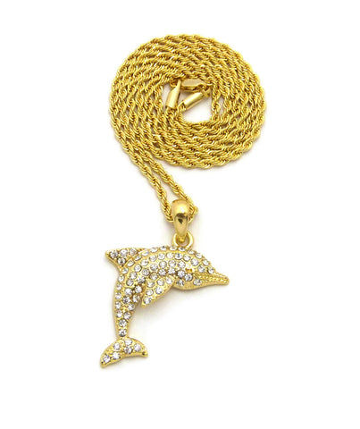 nyfashion101 Stone Stud Diving Dolphin Pendant w/ Chain Necklace Gold-Tone nyfashion101 Stone Stud Diving Dolphin Pendant w/ Chain Necklace Gold-Tone