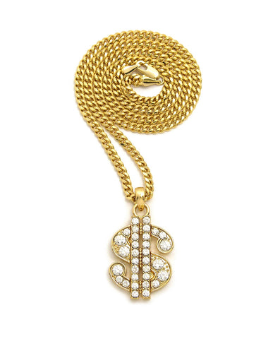 nyfashion101 Stone Stud Dollar Sign Micro Pendant with 3mm 24" Cuban Chain Necklace Gold-Tone nyfashion101 Stone Stud Dollar Sign Micro Pendant with 3mm 24" Cuban Chain Necklace Gold-Tone