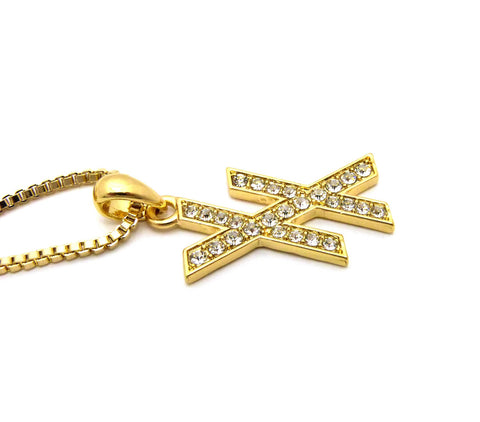 Nyfashion101 Stone Stud Double X Pendant W/ 2mm 24" Box Chain Necklace