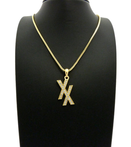 Nyfashion101 Stone Stud Double X Pendant W/ 2mm 24" Box Chain Necklace