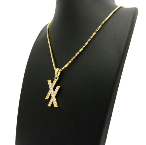 Nyfashion101 Stone Stud Double X Pendant W/ 2mm 24" Box Chain Necklace